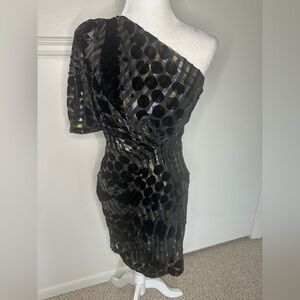 Eva Franco Black Asymmetrical Ruched Cocktail Dress size 4